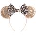 CHuangQi Mouse Ears Headband with Shiny Bow  Double-sided Sequins Glitter Hair Band  for Birthday Party Celebration & Event (XC11) Champagne & Leopard 1 Count (Pack of 1)