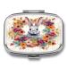 Pill Box Watercolor Rabbit and Flowers Print 2 Compartment Medicine Pill Case Pill Organizer Decorative Metal Portable Pill Box for Pocket Or Purse Style
