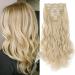 Silk-co 24 inch 8PCS Hairpiece Clip in Hair Extensions Bleach Blond 100% Synthetic Hair Piece Long Curly Wavy for Full Head 24 Inch Curly #Bleach Blond