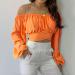 Shop Meggsnle Women's Summer Tunika Blousetop Sexy Long-Sleeved Crop Blouse with Knot in Orange Perfect Light & Airy Style! - Buy Online on GoSupps.com