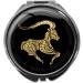 metALUm pill box with mirror round metal 3 compartments ZODIAC SIGN CAPRICORN IN GOLD #1207