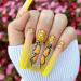 JUSTOTRY 24 Pcs Diamante Fake Nails Long Yellow French Press on Nails with Butterfly Designs Nude Medium Ballerina Stick on Nails for Women Acrylic Coffin False Nails with Glue for Nail Art dyf