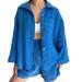 Cute Fiorino Women Women's sweater shorts made of cotton and linen material single-colored long-sleeved single-row high waist cord strain shorts fashionable LohaS-time-shorts suit rope three-part blue XL XL