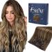 Fshine clip in hair extensions real human hair medium brown and caramel blonde highlights clip in extensions real hair 35cm 7PCs hair extensions clip in 120g #4P27 2.7 clip #4P27 35cm