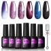 Aubss Glitter Gel Nail Polish Set 6 Colors, Color Changing Purple Cat Eye Magnetic Purple Sparkle Purple Temperature Color Changing Gel Nail Polish Cat Eye Polish Gel Nail Art Manicure DIY Salon Home A-Shiny Crystal