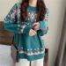 Women's Genetic Christmas Sweater - Warm Knitting with Stripes & Snowflakes | Winter Thick Cotton Sweater in Green - Buy Online on GoSupps.com