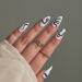 JUSTOTRY 24 Pcs White Almond False Nails Medium French Press on Nails with Black Snake Pattern Fake Nails Short with Nail Glue Oval Stick on Nails for Women Nails Fake Nail for Nails Art Milky&snake1