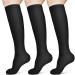ACWOO Compression Socks for Women & Men 3 Pairs Non-Slip Breathable Long Tube Compression Socks Flight Socks Running Socks for Support Sports Flying Maternity Pregnancy Nurses Travel L-XL Black-3 Pairs