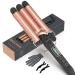 NOATOKE 3 Barrel Curling Iron 1inch Crimper Hair Tool with 16 Smart Digital LCD Temp Sets Fast Heating Dual Voltage Auto Shut-Off and Anti-Scald Tip for All Hair Types Long Lasting Curls