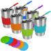 Kids Cups with Straw and Lid Spill Proof 304 Stainless Steel Drinking Tumbler with Coasters Unbreakable Water Glasses BPA-Free Metal Sippy Mug for Toddler Children Adult Travel Cups (6Pack)