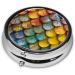 Colorful Fish Scale Pattern Portable Metal Pill Box - Round Mini with 3 Compartment - Travel Essential for Small Pills - Buy Online on GoSupps.com