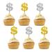 Set of 24 Dollar Note Cupcake Toppers Silver&Gold Glitter Dollar Sign Cupcake Picks Casino Wedding Birthday Cake Decorations Casino Night Poker Theme Party Supplies