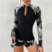 oelaio Women 2 Piece Rash Guard with Boy Shorts Bathing Suit with Chest Padded Leaves Print Zip Front Athletic Tops Two White - Buy Online on GoSupps.com
