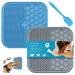 Dog Licking Mat Cat Slow Feeder,2 Pcs Lick Pad with Suction Cups,Calming Treat Mat Boredom & Anxiety Relief,Dog Puzzle Toys, Pet IQ Training Mat,Peanut Butter Bowls for Nail Trimming Bathing Grooming Grey & Blue + 1 Spatula