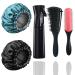 Hair Spray Bottle Set, with 9-Row Cushion Nylon Bristle Brush +Detangling Brush Continuous Spray Bottle Water Sprayer for Hairstyling Black+Black,Hole Blue