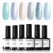 Modelones Gel Nail Polish Mermaid 6 Pcs Blue Silver Glitter Gel Nail Polish Mint Green Shimmer Nail Polish Soak Off Spring Summer Baby Blue Gel Polish LED Nail Art DIY Salon Manicure Gift for Girl