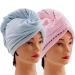 CAIHONG HAARTURBAN microfiber towel hair super absorbent 2 pieces of turban towel with a button headscarf towel for long hair quick -dry microfiber hair towel (blue pink)