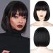 WERD Black Short Bob Wig Straight Black Bob Wig with bangs  10 inch Straight Bob Bangs Wig for Women Natural Looking for Daily Use