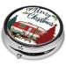 Farmhouse Christmas Round Pill Box | 3 Compartment Mini Travel Organizer for Vitamins & Medications - Buy Online on GoSupps.com