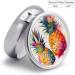 Round Pill Box - Tropical Fruit Watercolor Pineapple Print | 3 Compartment Portable Pill Organizer | Decorative Metal Medicine Case - Buy Online on GoSupps.com