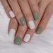 Sethexy French Short False Fingernails - Glossy White & Green Square 24pc Acrylic Nail Tips for Women & Girls - Buy Online on GoSupps.com