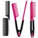 Comb for Hair  3 in 1 V-Spring Grip Straightening Comb with Firm Grip&Rattail Pintail Comb&Pocket Fine Comb Carbon Fiber Anti Static and Heat Resistant Teasing Comb Styling Comb for Unkempt Hair (Pink)