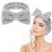 Spa Bowknot headband women spa hair band cosmetics coral fleece makeup hair bands elastic cosmetic headband wide -clamp coral fleece washing face head wrap for shower skin care sport (gray)