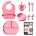 CHEEKYCHOPS 9 PCS Baby Weaning Set & Ebook Includes Baby Plate Adjustable Bib Cup Recipe Ebook Suction Baby Bowl and Spoon Baby weaning Set Baby Pink