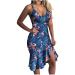 Womens Midi Dress Sexy Deep V Neck Dresses Sleeveless Bodycon Dress Ruffle Low Cut Sling Dress Mermaid Dress Dark Blue Small