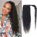 Seelaak 100% Brazilian Human Hair Kinky Curly Ponytail Extension with Wrap Around 10A Brazilian Ponytail Human Hair 3C Afro Curly Ponytail Clip in Human Hair Extensions Long Curly Wavy Ponytail 18Inch 18 wrap curly