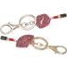 2Pcs Lips & Lipstick Sparkling Charm Keychain Set - Pink Cosmetic Bling Accessory - Buy Online on GoSupps.com