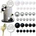 35 PCS Mini Colorful Balls Cake Topper DIY Cake Insert Topper Artificial Dried Flowers Cake Decorations for Wedding Anniversary Baby Shower Birthday Party Cake Decoration (White Silver Black)