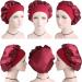 Wide Band Satin Hair Bonnet for Sleeping - Silk Cap for Women & Girls - Elastic Hat for Black & Curly Hair - 1pcs Wine Red - Buy Online on GoSupps.com