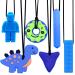 Colon chain for children 6 pieces of sensory chewing necklace silicone bite ring for baby autism toys for boys and girls perfect for children with ADHD teeth biting fingernails (blue)