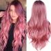 Porsmeer wig ladies pink lure curls natural omb pink synthetic hair wig wig wig for women/girls everyday cosplay costume carnival party wig