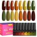 LILYCUTE Fall Winter Gel Nail Polish Set,8 Colors Brown Orange Halloween Gel Polish Set Fall Green Burgundy Thanksgiving Nail Gel Polish Set Soak Off LED Nail Lamp Required Gel Nail Kit Gift for Women Pumpkin Caramel Series