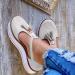 Summer sandals for women platform tassel round toes hollowed out leather sandals closed toes buckle shoes ankle straps paragraph vintage beach casual espadrilles sneaker (dark light grijs 41 EU