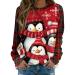 Women's Christmas Sweatshirts Cute Snowman Penguin Print O-Neck Raglan Top Shirt Pullover Comfy Warm Xmas Jumper Winter Long Sleeve Tops Loose Tunic Top Sweaters Wine L