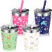 Yahenda 4 Pack Kids Straw Sippy Cups Toddler Stainless Steel Smoothie Cups Spill Proof Insulated Tumbler with Lid and Silicone Straw Unicorn Mermaid Baby Water Bottle for Girls Boys Hot Drink