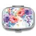 Pill Box Watercolor Floral Print 2 Compartment Medicine Pill Case Pill Organizer Decorative Metal Portable Pill Box for Pocket Or Purse