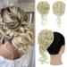S-Noilite Claw Clip Messy Bun Hair Pieces Tousled Updo Hair Bun Hair Chignon Curly Wavy Hair Scrunchies Synthetic Ponytail Hair Extensions for Women - Bleach Blonde 613