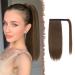 Fine ponytail extensions smooth long ponytail Extrolation hair part braid clip in ponytail extension synthetic hair extensions braid hair extension for women 35 cm moss brown moss brown -wrap around 35 cm (1 Pack)