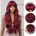 Kellynee Burgundy Wine Red Long Wavy Wig with Bangs - Stylish Heat Resistant Synthetic Hair for Daily Wear and Special Occasions - Buy Online on GoSupps.com