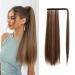 Oefei ponytail extension brown highlights for synthetic extensions braid Velcro fastener natural ponytail hair part for women-24 inch brown highlights