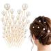 DSLSQD 40 Pieces Pearl Bobby Pins Wedding Pearl Hair Pins Bridal Hair Pins U Shape Pearl Rhinestone Hair Pins Wedding Hair Accessories for Bride Bridesmaid Women Hair Styling (Gold)