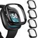 4 Pack iVoler Screen Protector Tempered Glass for Fitbit Sense/Versa 3 Hard PC case with Bumper Cover Sensitive Touch Full Coverage Protective Case for Sense/Versa 3 Smart Watch Black