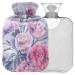 NAANLE hot water bottle with cover watercolor floral roses transparent hot water bottle 1 l hot water bottle for pain relief back hand feet heat and cold therapy 1L