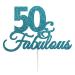 50 & Fabulous Birthday Cake Topper with Bold Swirly Design for 50th Birthday Celebration Made in UK - Light Blue