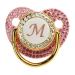 Baby Pacifier Covered Rhinestones Curved Design Golden Baby Pacifier Ergonomic for Home (Letter M)