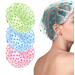 3 pieces Elastic shower hood reusable waterproof shower hoods plastic shower cap for girls women shower spa salon main use (blue yellow pink)